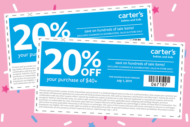 Carters 20 deals off coupon