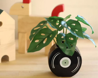 Mini Faux Monstera in Record Planter