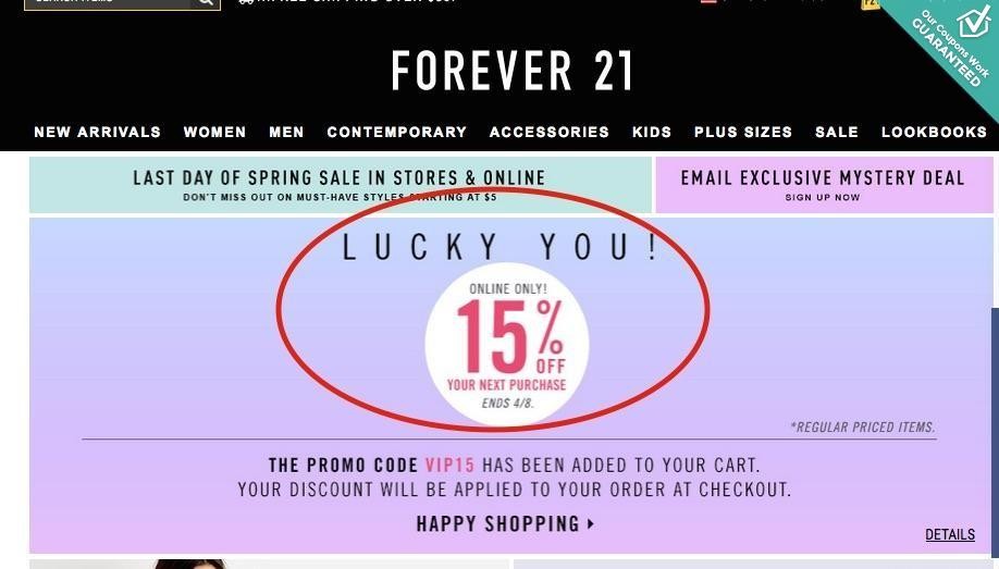 forever 21 promo code first order