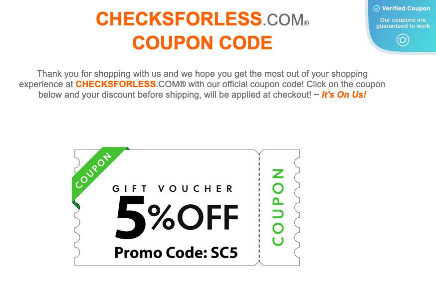 5 Off Checks For Less Coupons & Promo Codes May 2025