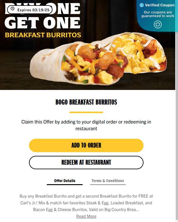 25% Off Carl's Jr Coupons & Coupon Codes - March 2025