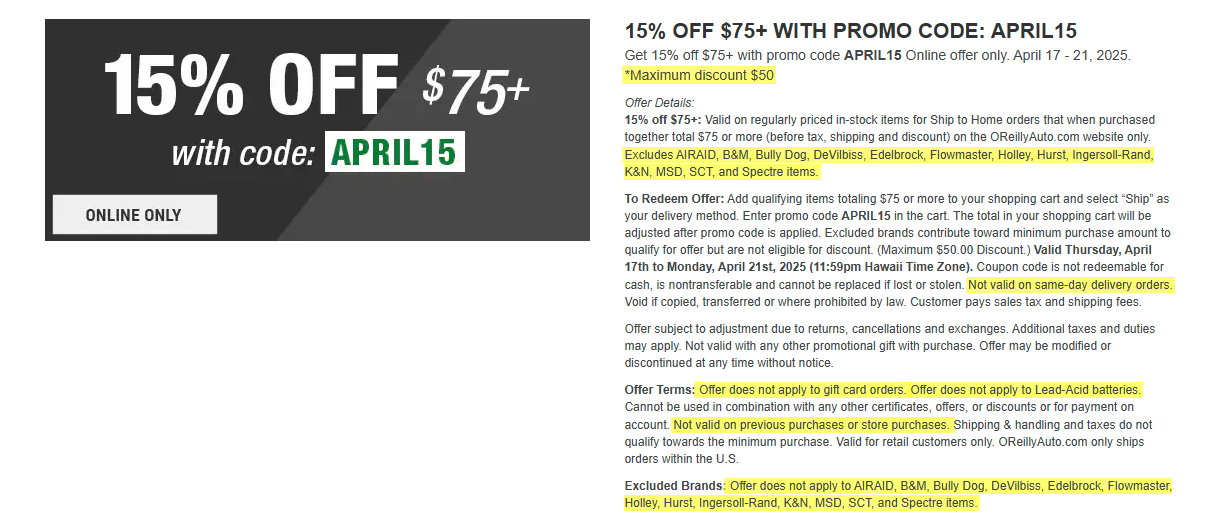 15% Off O'Reilly Auto Parts Coupons &amp; Promo Codes - April