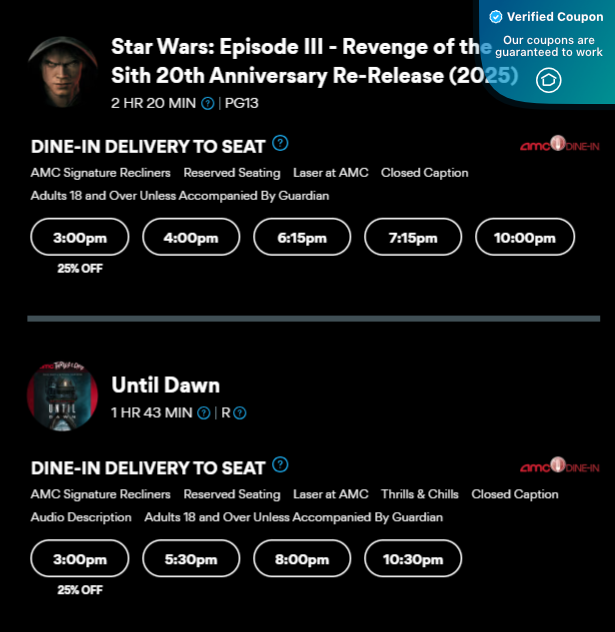 25% Off AMC Coupons, Promotions & Discounts - May 2025