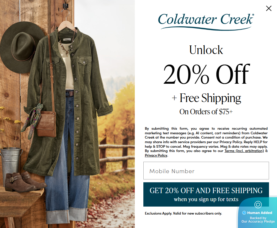 20 Off + Coldwater Creek Coupons & Promo Codes Oct