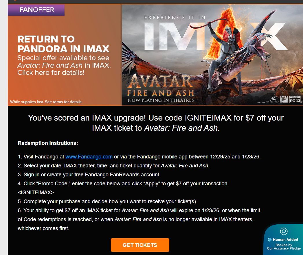 13 Fandango Coupons & Promo Codes for January 2026