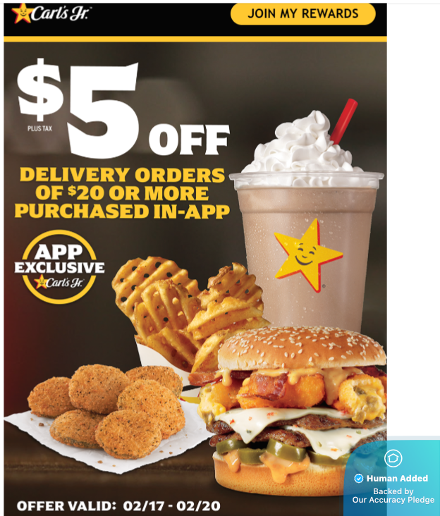 Carl's Jr. Coupons - $5 Off Your Check (Hand Tested)