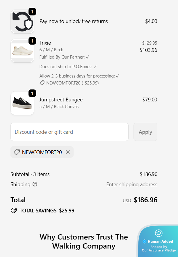 Screenshot for Walking Company offer #12763365