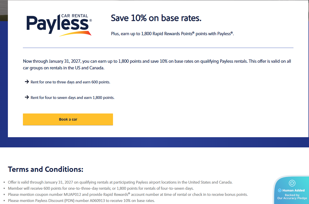 Screenshot for Southwest Airlines offer #12733056
