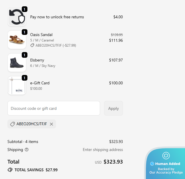Screenshot for Walking Company offer #12782106