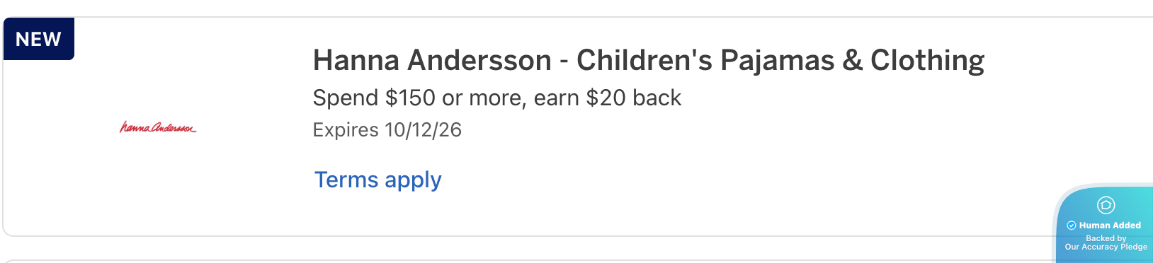 Screenshot for Hanna Andersson offer #12824301