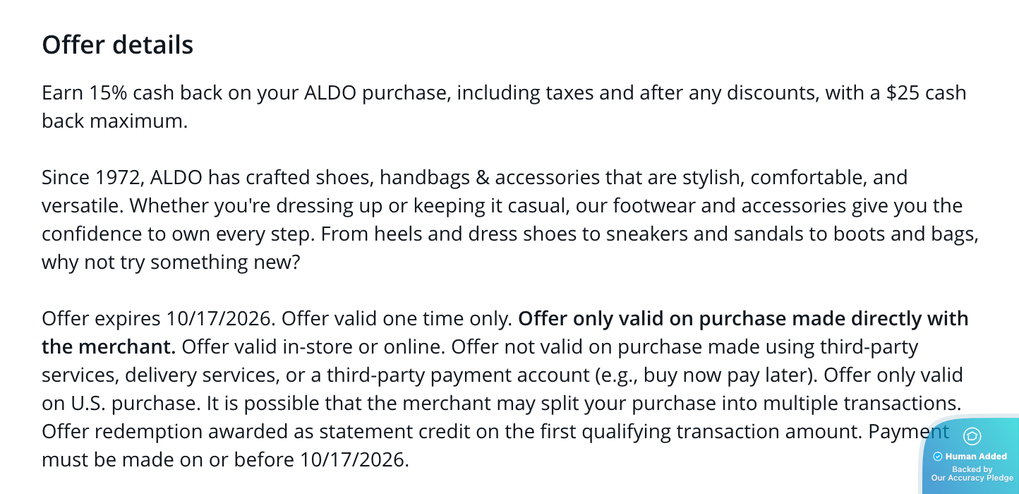 Screenshot for ALDO offer #12838225