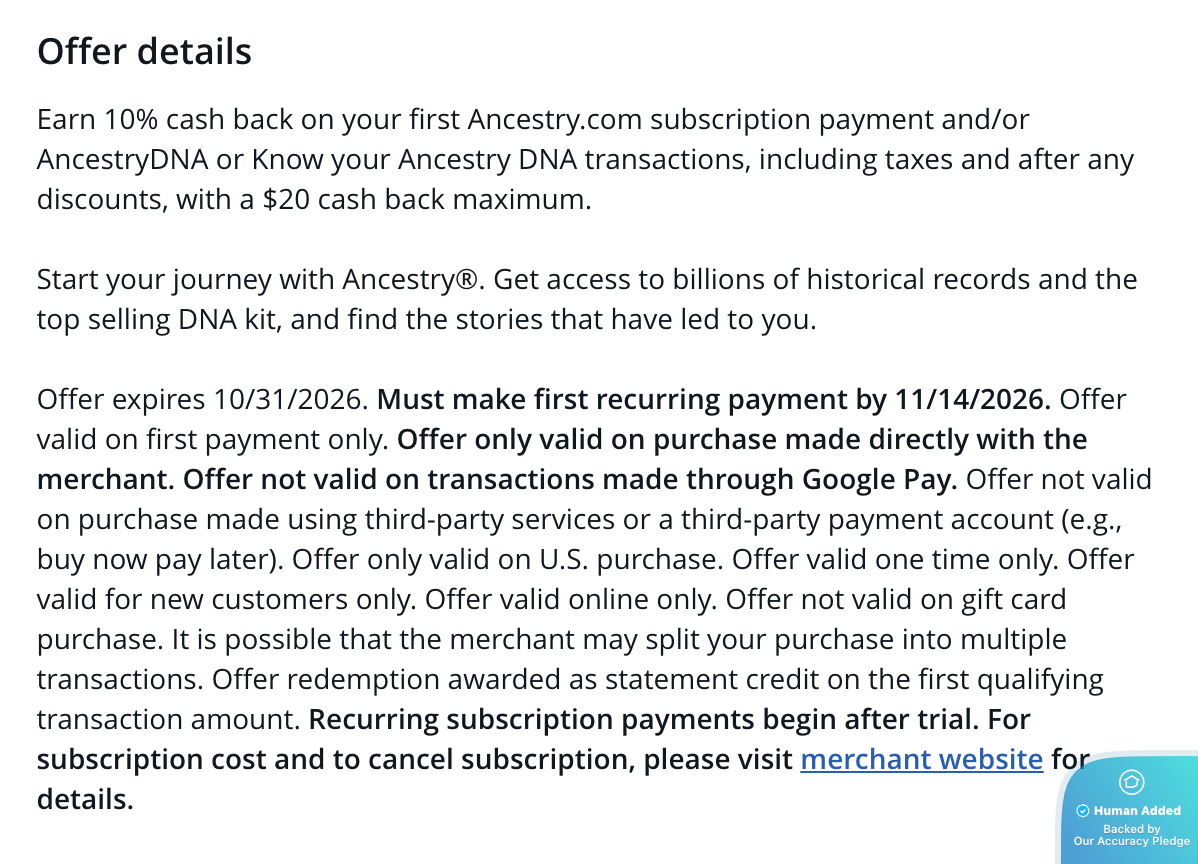 Screenshot for Ancestry offer #12848234