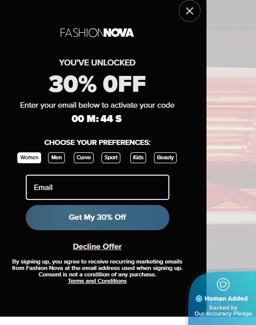 Screenshot for Fashion Nova offer #12587080